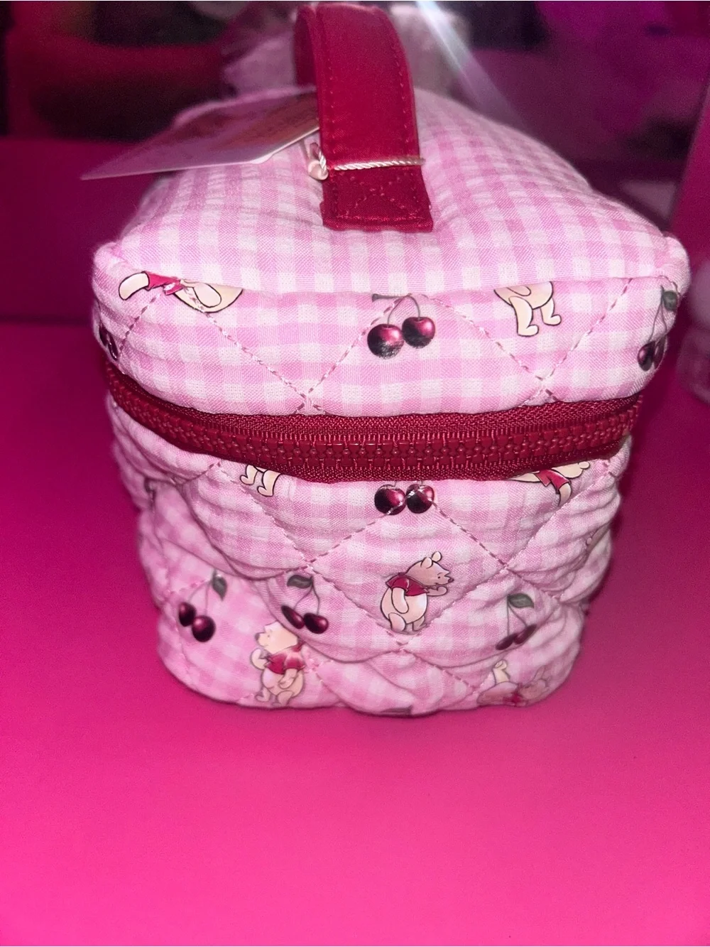 Disney Winnie The Pooh pink plaid Makeup bag-Cosmetic bag
